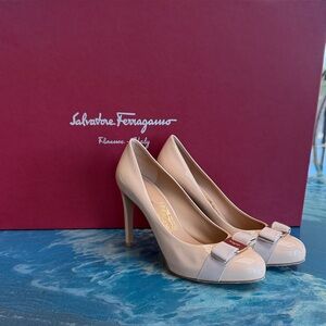 Salvatore Ferragamo Nude Patent Leather Heels 7.5 B